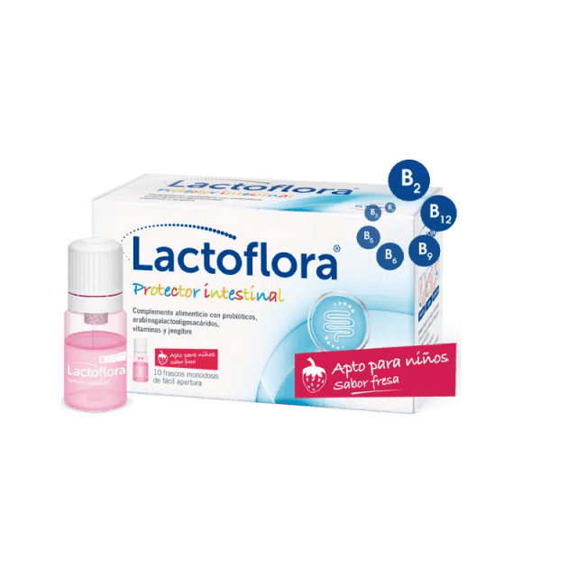 lactoflora-protector-intestinal-ninos-sabor-fresa-10-frascos Lactoflora Protector Intestinal Infantil. Ideal en la terapia antibiótica, cambios en la alimentación y restablecer el equilibrio de la microbiota.