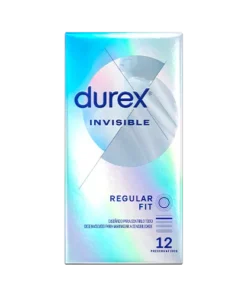 Durex Invisible Preservativos. Diseñados para maximizar las sensaciones. Talla regular. ​​Este preservativo está hecho de látex de caucho natural.