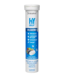 Drasanvi HYDROP Electrolitos Colágeno Suplemento efervescente con colágeno, ácido hialurónico, vitaminas y minerales para el bienestar diario. Envase: 18 comprimidos efervescentes. Aromas naturales de frambuesa y grosella.